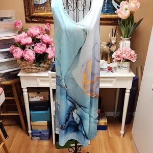 Elegant Blue and Gold Maxi Dress